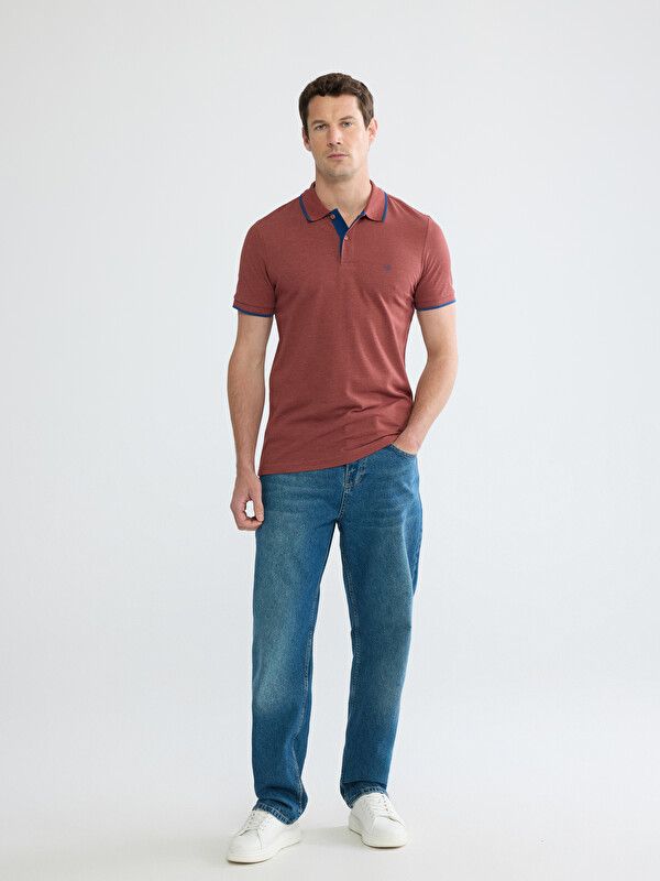 Moudda LC Waikiki - T-shirt col polo basique manches courtes en jersey pour Homme couleur Orange mélangé - Tunisie 2
