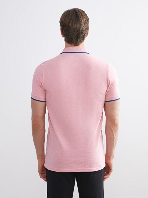 Moudda LC Waikiki - T-shirt col polo basique manches courtes en jersey couleur Rose clair mélangé pour hommes - Tunisie 4