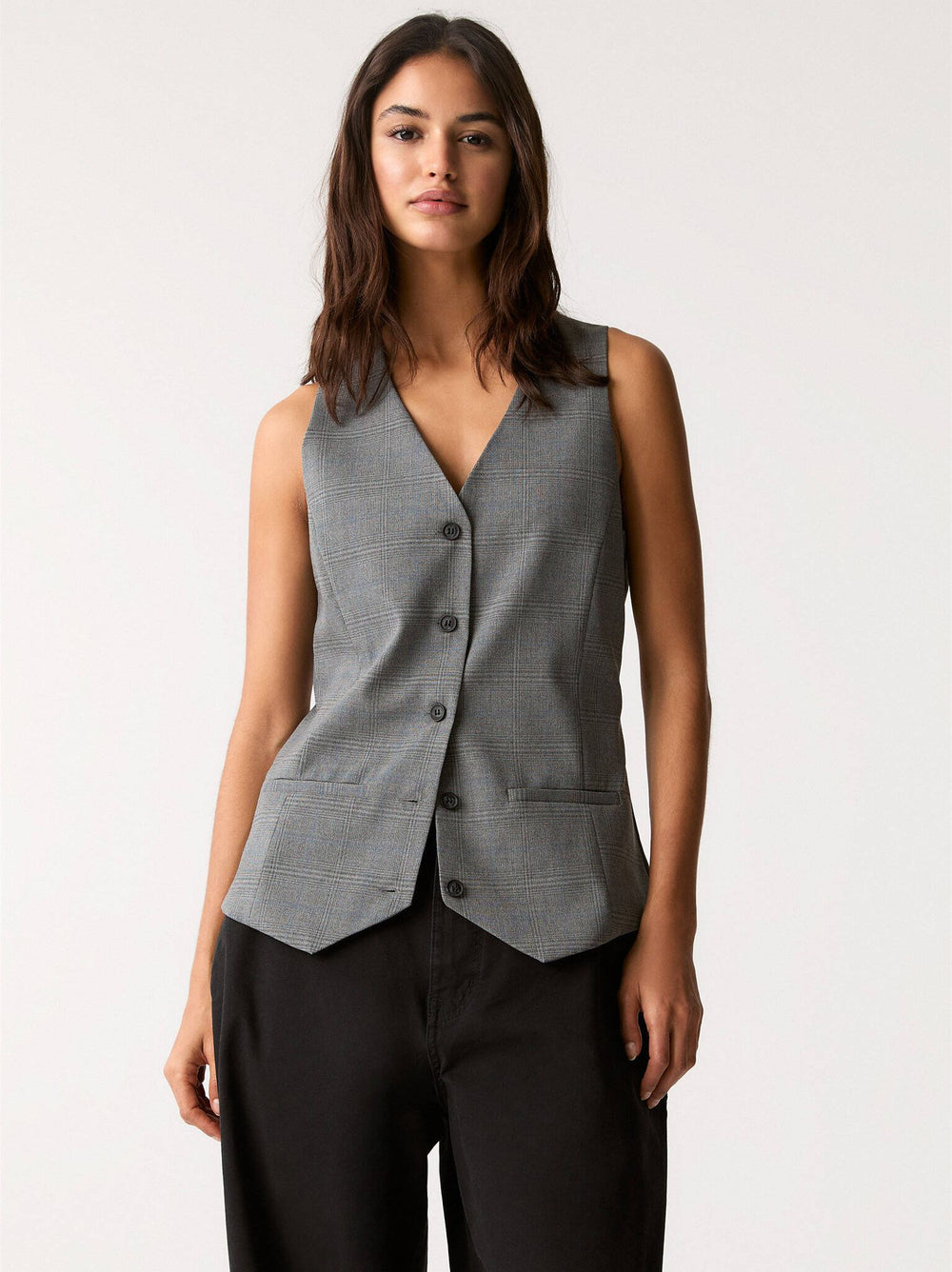 Moudda PULL & BEAR - Gilet - Dos Nageur, Col Piqué & Carreaux Gris - Tunisie 2