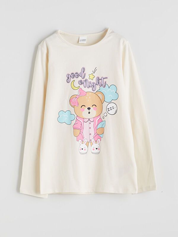 Moudda LC Waikiki - Pyjama en jersey manches longues moyen Fille Crème - Tunisie 2