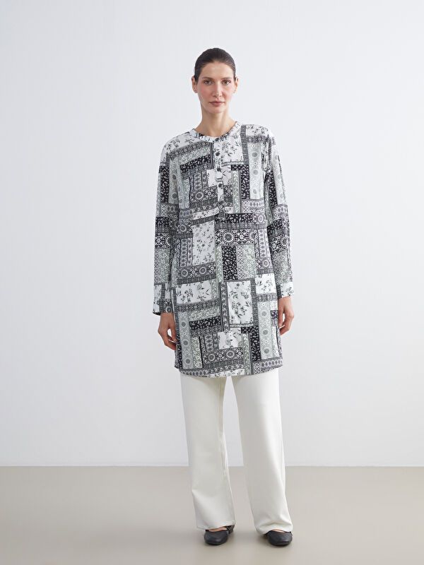 Moudda LC Waikiki - Tunique tissée imprimée manches longues Femme Imprimé en noir - Tunisie 2