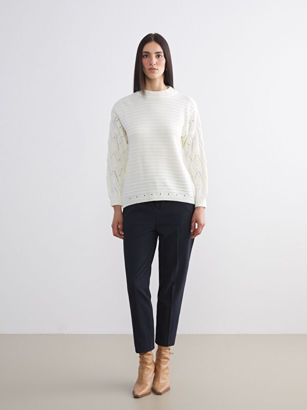 Moudda LC Waikiki - Pull mi-saison en tricot couleur Écru pour femmes - Tunisie 2