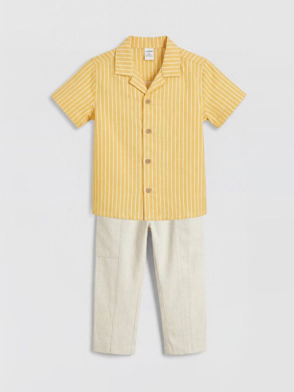 Moudda LC Waikiki - Ensemble manches courtes en tissu pour Garçon couleur Jaune foncé rayé - Tunisie 1