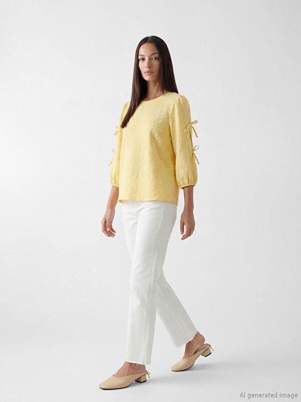 Moudda LC Waikiki - Chemisier (blouse) manches longues en tissu pour Femme couleur Vanille - Tunisie 2