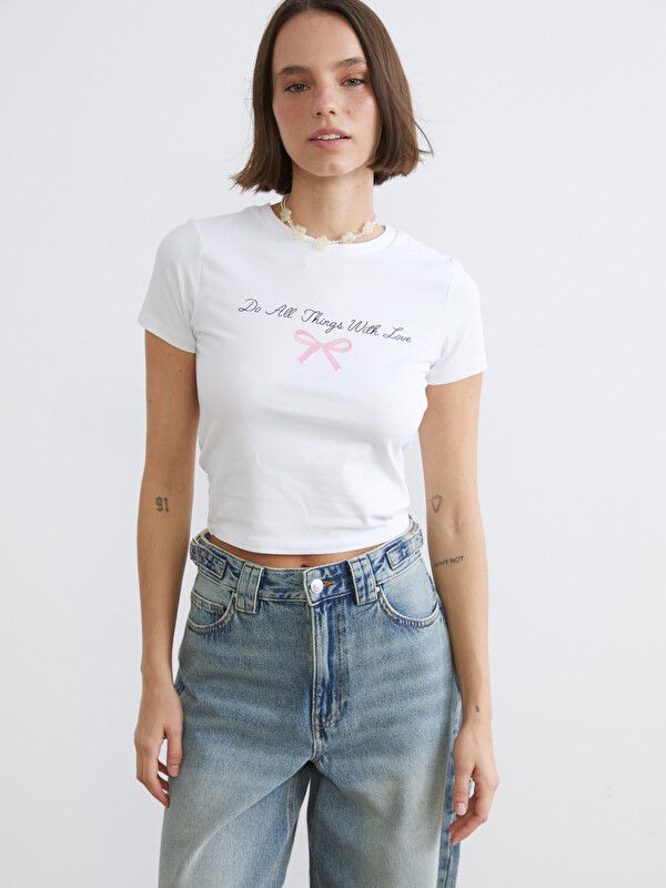 Moudda LC Waikiki - Body imprimé manches courtes en jersey pour Femme couleur Blanc - Tunisie 1