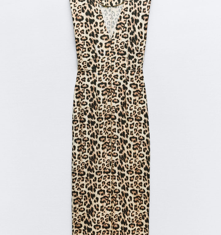 Moudda ZARA - Robe mi-longue lin/viscose tache animalière détail froncé - Tunisie 3