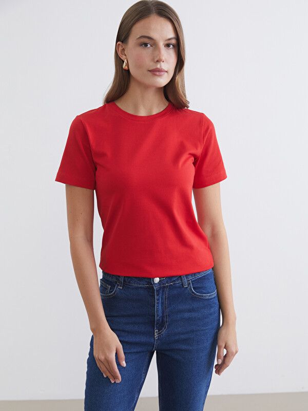 Moudda LC Waikiki - Body basique manches courtes en jersey pour Femme couleur Rouge - Tunisie 1