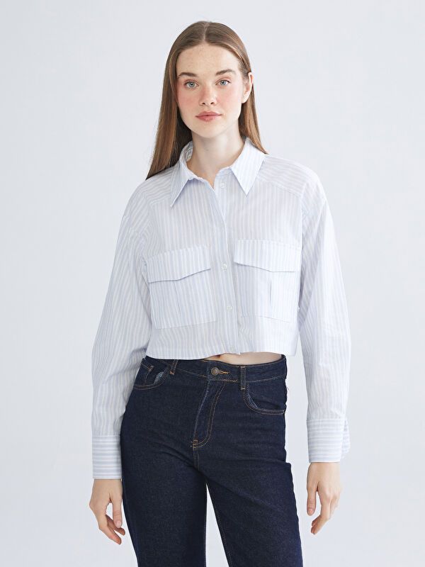 Moudda LC Waikiki - Chemise tissée manches longues Femme Rayures bleues - Tunisie 1
