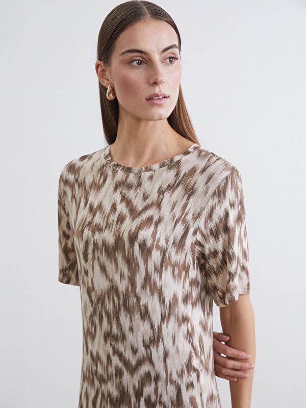 Moudda LC Waikiki - Robe manches courtes en jersey pour Femme couleur Brique imprimé - Tunisie 2