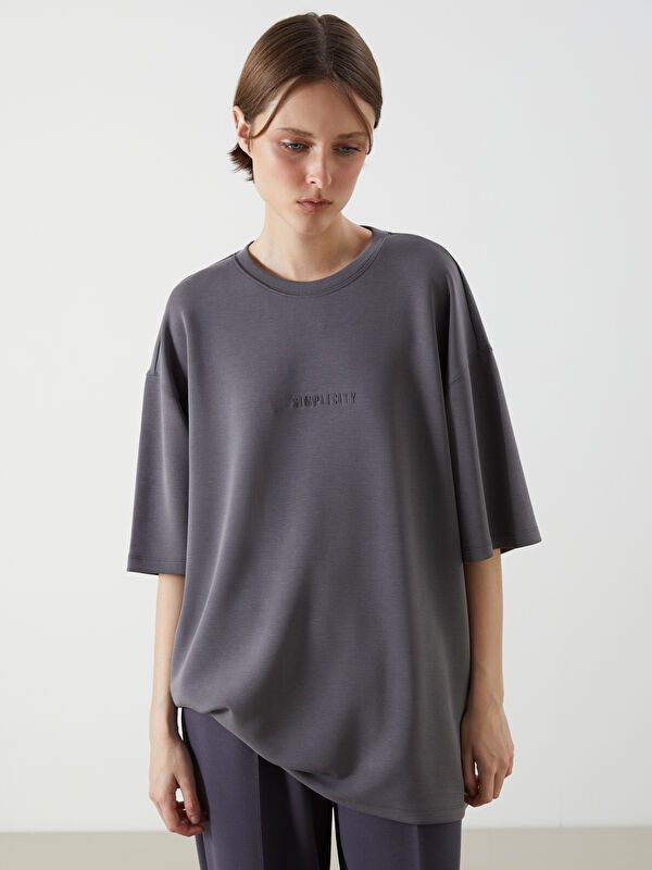 Moudda LC Waikiki - Body imprimé en jersey manches courtes Femme Gris foncé - Tunisie 1