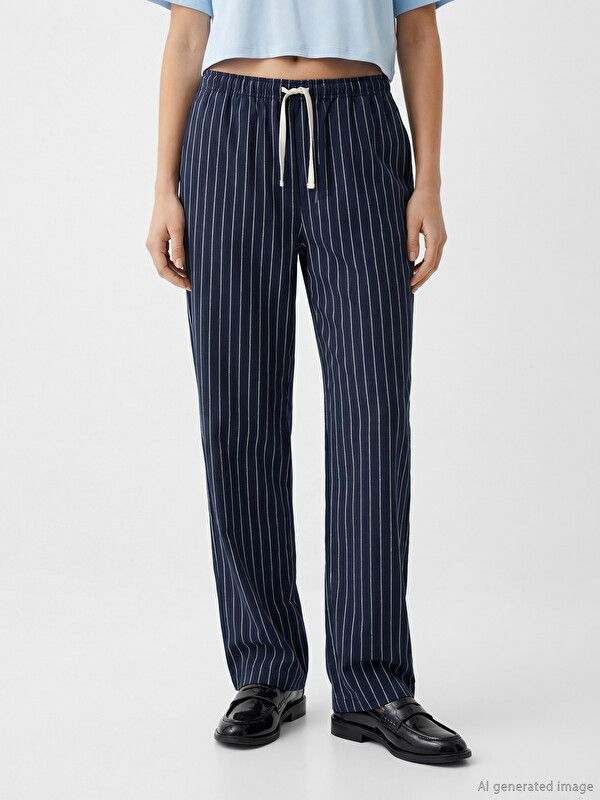 Moudda LC Waikiki - Pantalon fin en tissu pour Femme couleur Bleu marine rayé - Tunisie 2