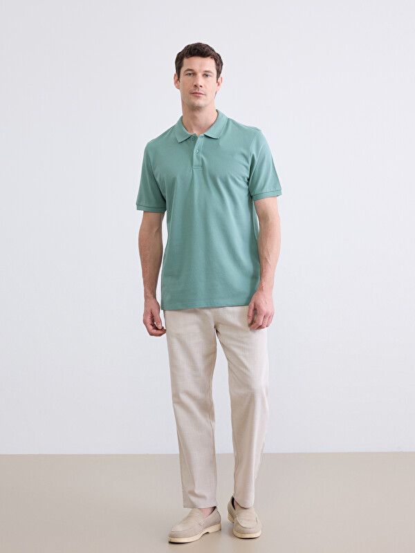 Moudda LC Waikiki - T-shirt col polo basique manches courtes en jersey pour Homme couleur Vert terne - Tunisie 2