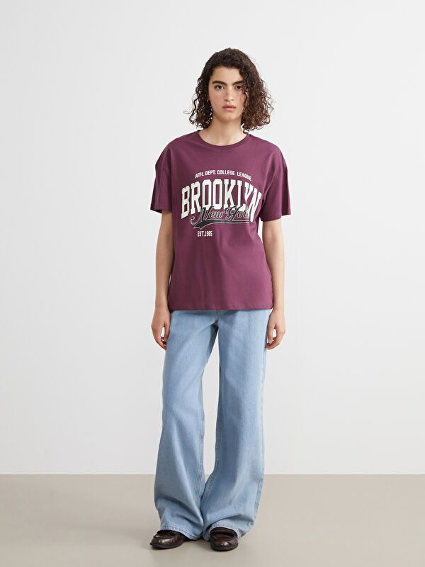 Moudda LC Waikiki - Body imprimé en jersey manches courtes Femme Prune - Tunisie 2