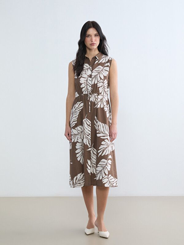 Moudda LC Waikiki - Robe manches courtes en tissu pour Femme couleur Marron imprimé - Tunisie 1
