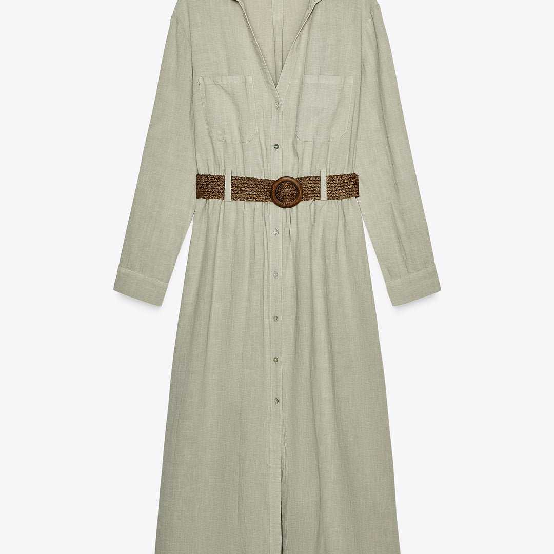 Moudda ZARA - Robe Midi Chemisier - Ramio/Tencel & Ceinture - Tunisie 1