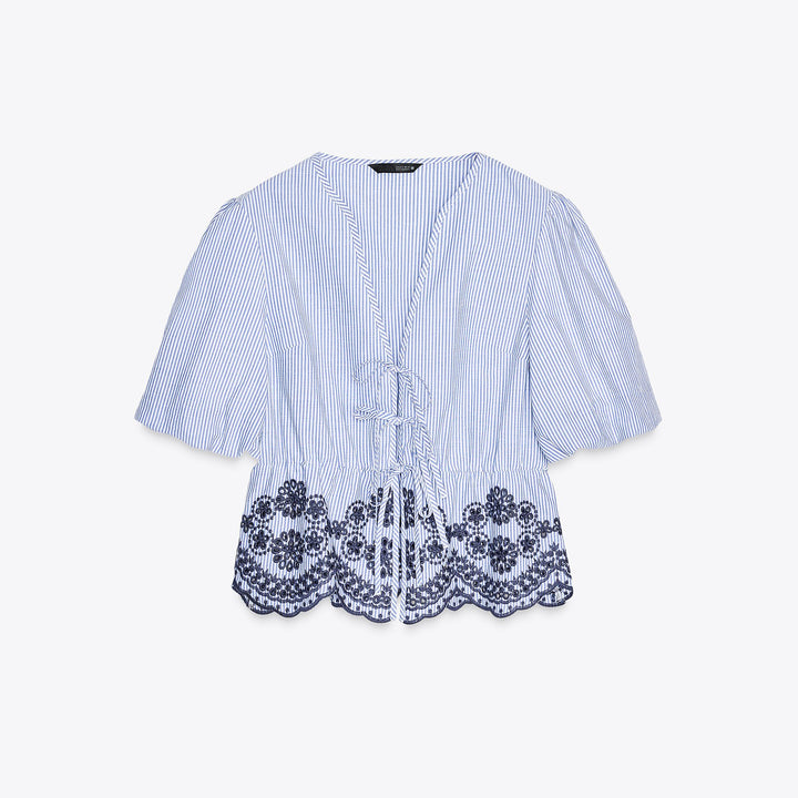 Moudda ZARA - Body - Manches Bouffantes, Nœuds & Broderie Suisse - Tunisie 1