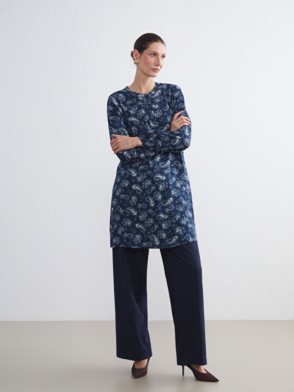 Moudda LC Waikiki - Tunique tissée imprimée manches longues Femme Imprimé à l'indigo - Tunisie 2
