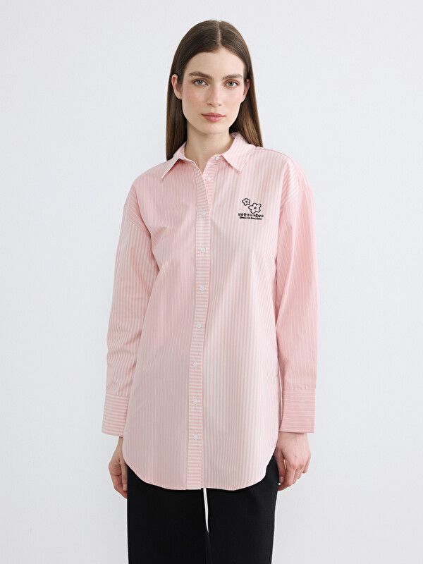 Moudda LC Waikiki - Tunique manches longues en tissu pour Femme couleur Rose rayé - Tunisie 1