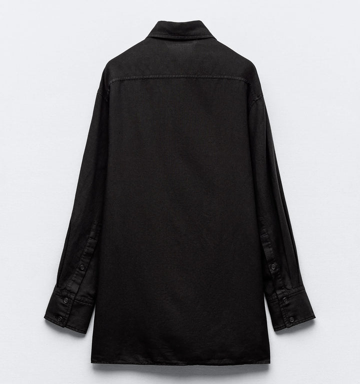 Moudda ZARA - Chemise oversize en lin, manches longues, boutons latéraux - Tunisie 1