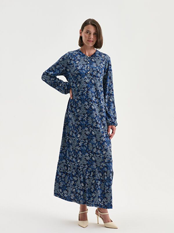 Moudda LC Waikiki - Robe jersey manches longues Femme Imprimé marine - Tunisie 1