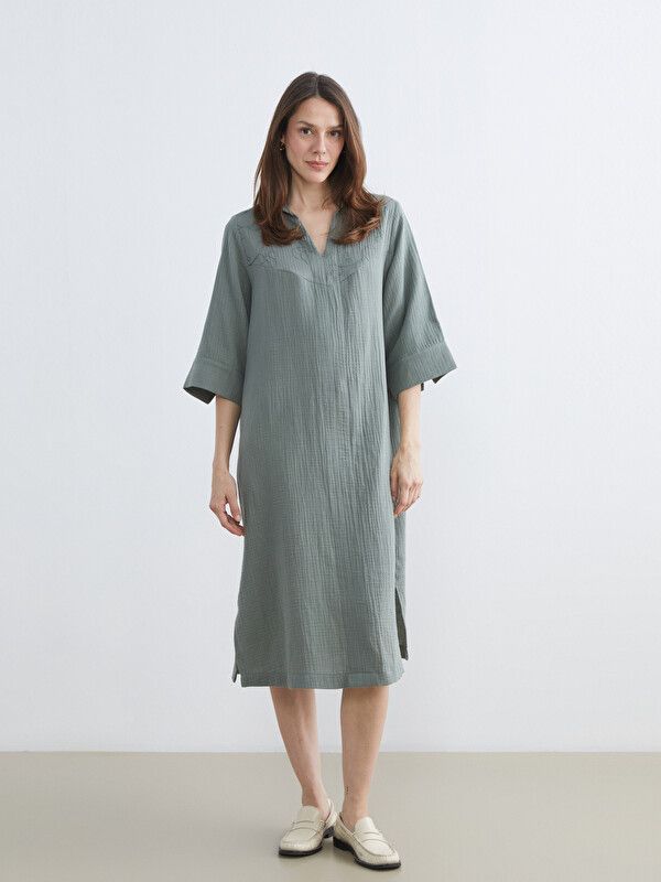 Moudda LC Waikiki - Robe manches longues en tissu pour Femme couleur Kaki - Tunisie 1