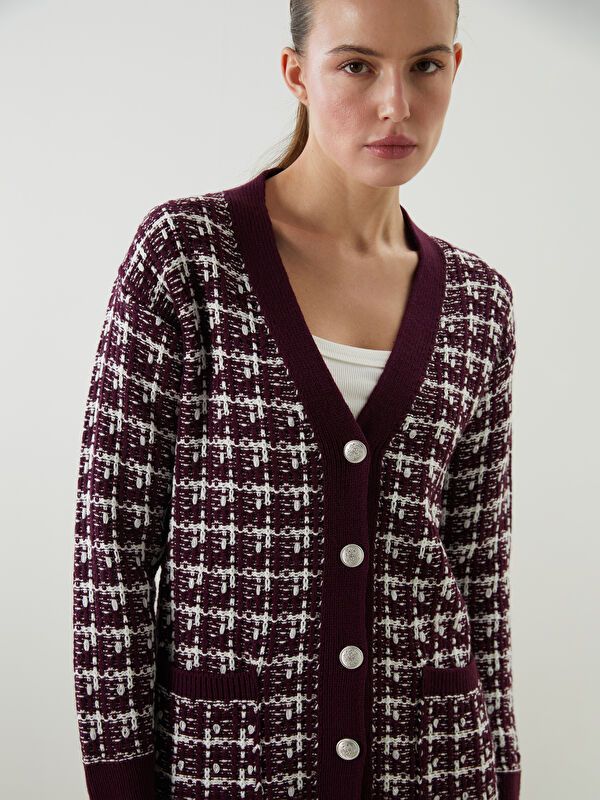 Moudda LC Waikiki - Cardigan tricot moyen Femme Jacquar de bordeaux - Tunisie 1