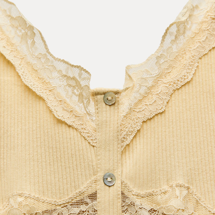 Moudda ZARA - Top Côtelé à Bretelles Dentelle - Tunisie 1