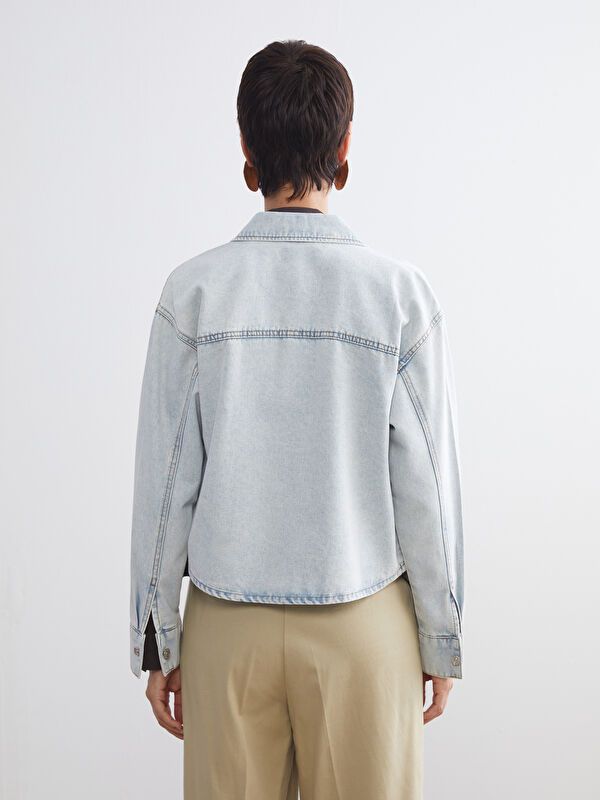 Moudda LC Waikiki - Chemise tissée manches longues en denim Femme Canne indigo clair - Tunisie 4