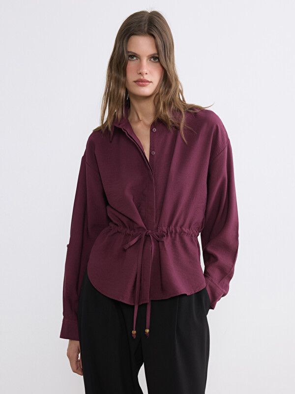 Moudda LC Waikiki - Chemise manches longues en tissu pour Femme couleur Bordeaux - Tunisie 1