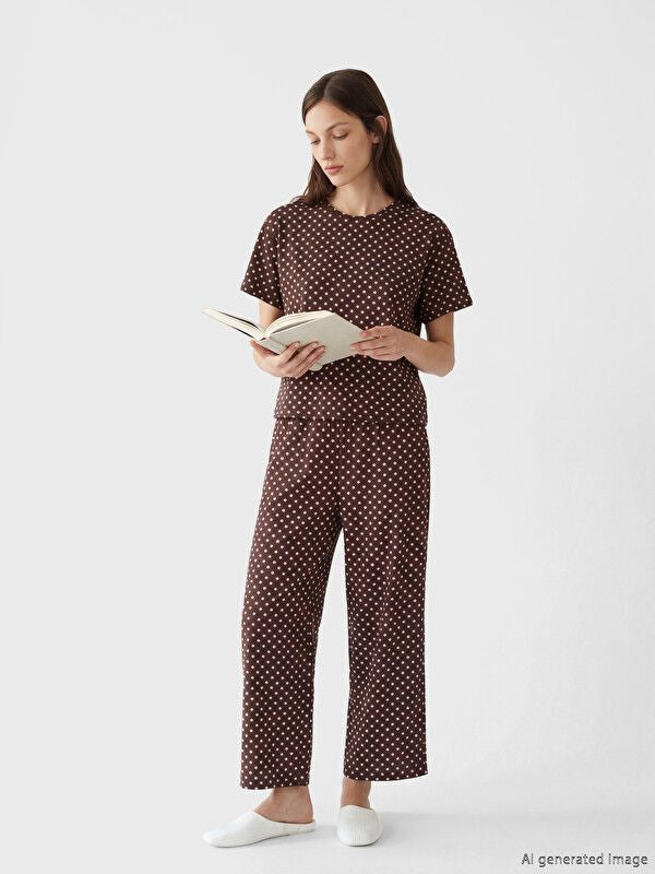 Moudda LC Waikiki - Ensemble capri en jersey pour Femme couleur Marron imprimé - Tunisie 1