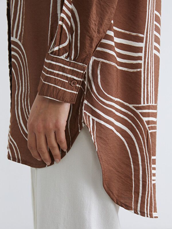 Moudda LC Waikiki - Tunique manches longues en tissu pour Femme couleur Marron imprimé - Tunisie 3