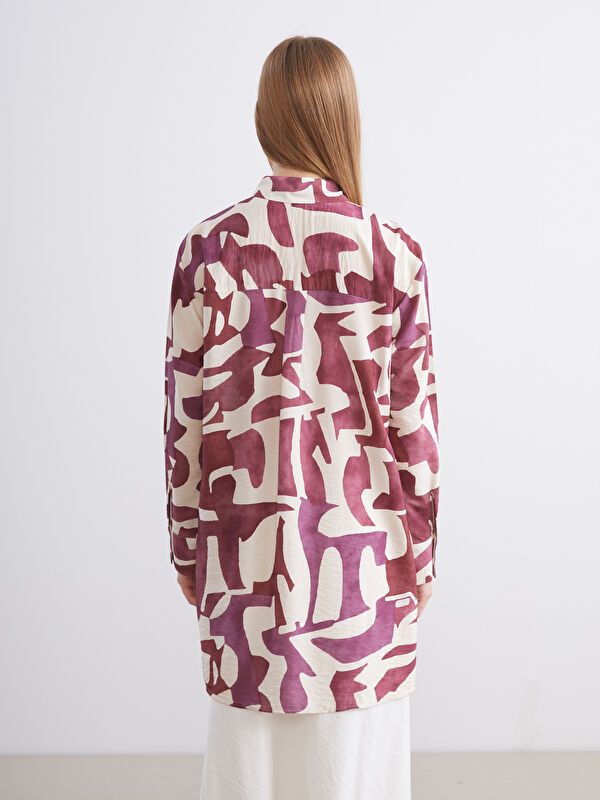 Moudda LC Waikiki - Tunique tissée manches longues Femme Imprimé rouge foncé - Tunisie 4