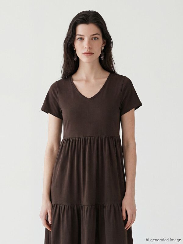 Moudda LC Waikiki - Robe maternité en jersey manches courtes pour Femme couleur Marron foncé - Tunisie 2