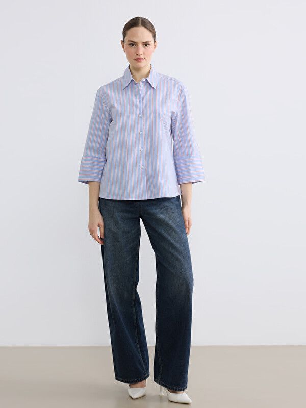 Moudda LC Waikiki - Chemise manches longues en tissu pour Femme couleur Bleu rayé - Tunisie 2