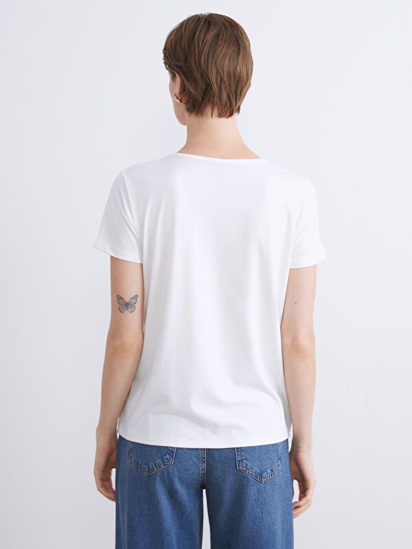 Moudda LC Waikiki - Body jersey manches courtes Femme Ecru - Tunisie 4