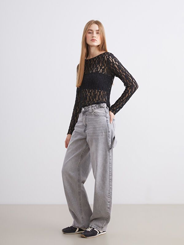 Moudda LC Waikiki - Pantalon tissé en denim Femme Gris clair - Tunisie 1