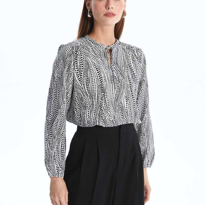 Moudda LC Waikiki - Blouse tissée imprimée manches longues Femme Imprimé en noir - Tunisie 4