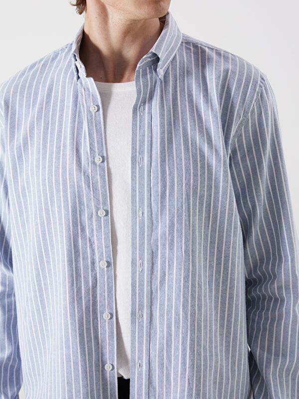 Moudda LC Waikiki - Chemise tissée rayée manches longues Homme Rayures bleues - Tunisie 3