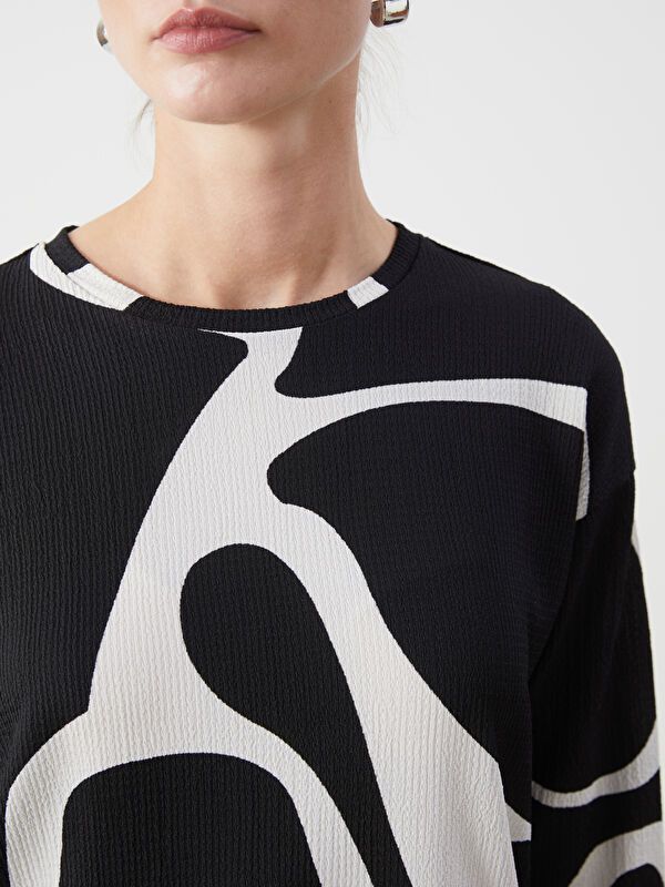 Moudda LC Waikiki - Tunique manches longues en jersey couleur Noir imprimé pour femmes - Tunisie 3