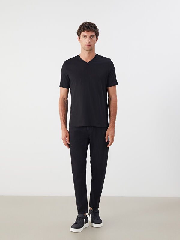 Moudda LC Waikiki - T-shirt jersey col V manches courtes Homme Noir - Tunisie 2