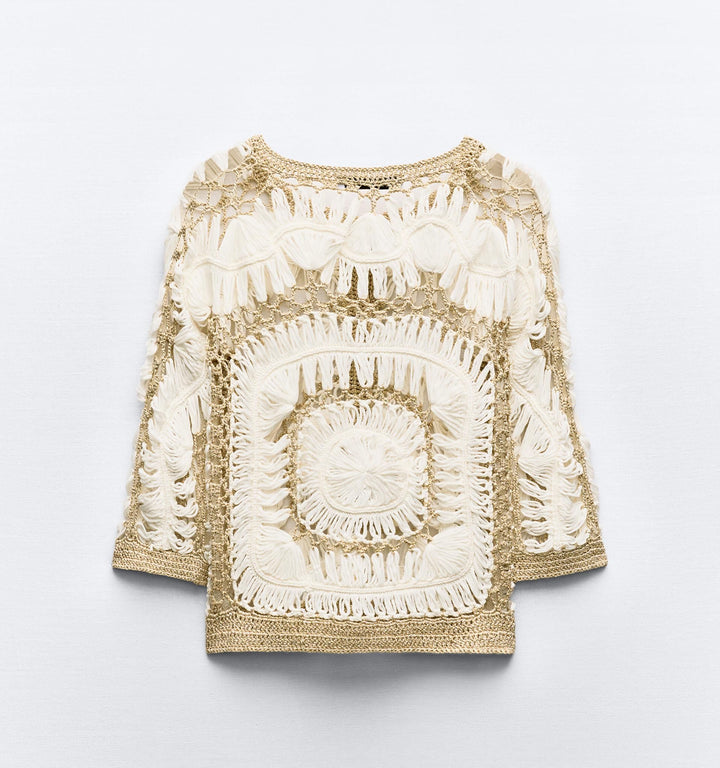 Moudda ZARA - Veste en crochet bicolore, boutonnée - Tunisie 1