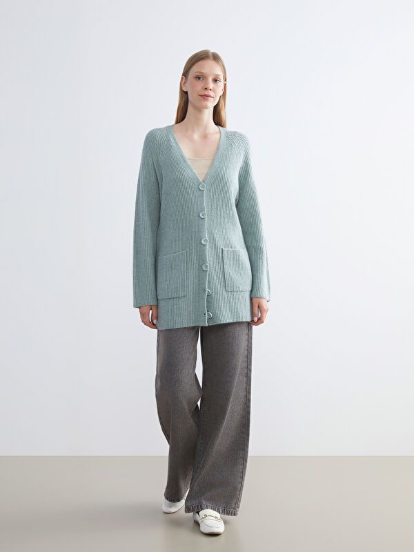 Moudda LC Waikiki - Cardigan tricot épais Femme Vert terne - Tunisie 2