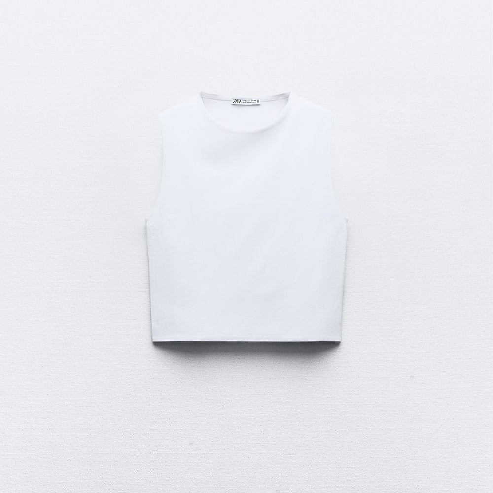 Moudda ZARA - T-shirt coton élasthanne, col rond, court, manches courtes - Tunisie 2