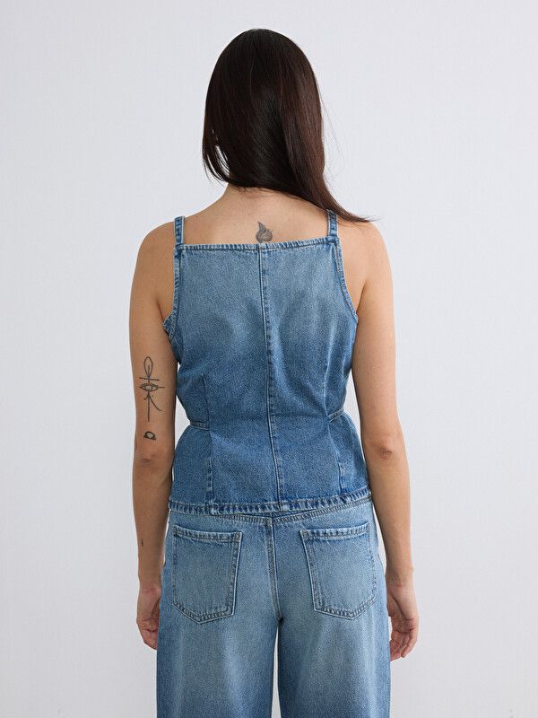Moudda LC Waikiki - Gilet en jean pour Femme couleur Rodeo Bleu indigo moyen - Tunisie 4