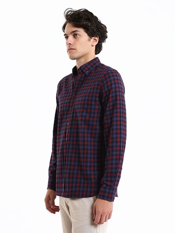 Moudda LC Waikiki - Chemise tissée à carreaux manches longues Homme Carreaux bordeaux - Tunisie 4