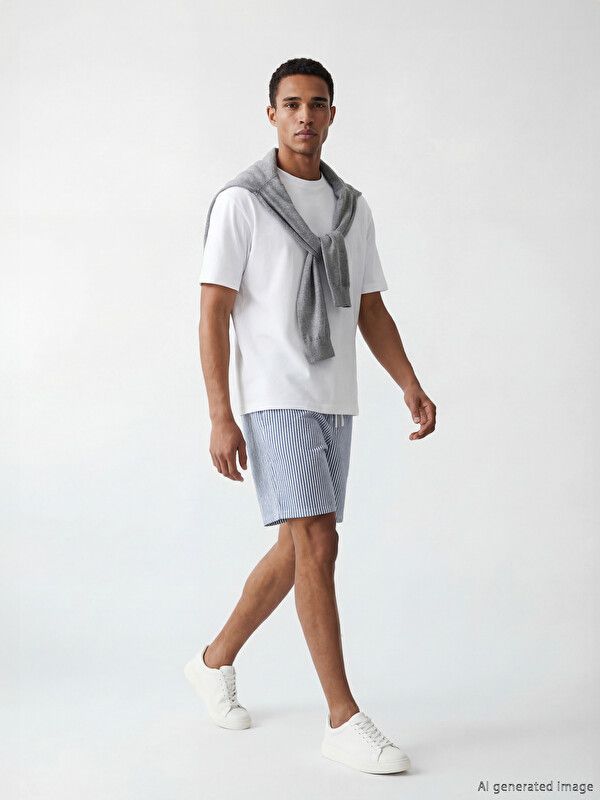 Moudda LC Waikiki - Short / Bermuda en jersey pour Homme couleur Bleu marine rayé - Tunisie 1