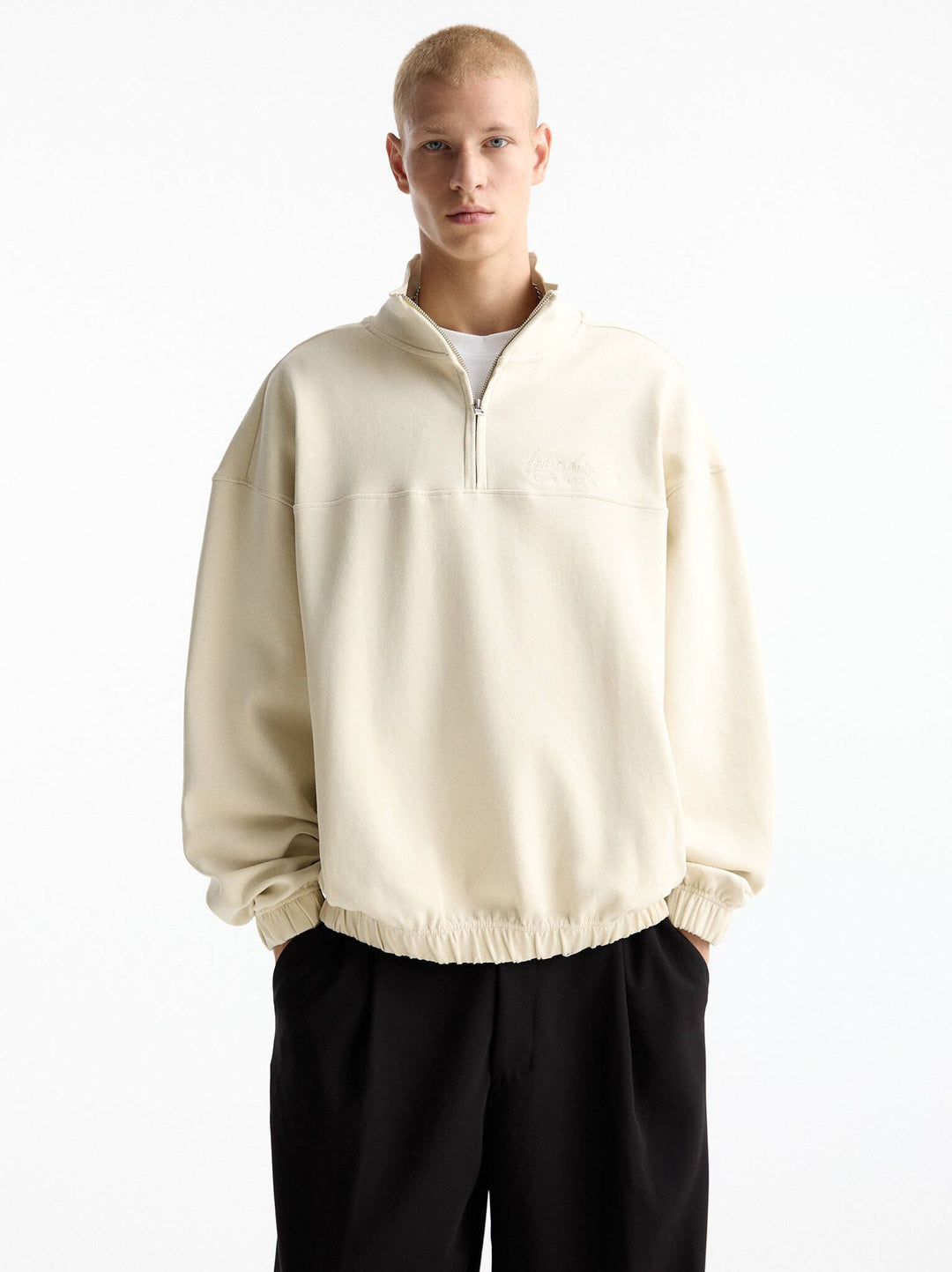 Moudda PULL & BEAR - Sweat Interlock Demi-Fermeture Brodé Black Winter - Tunisie 1