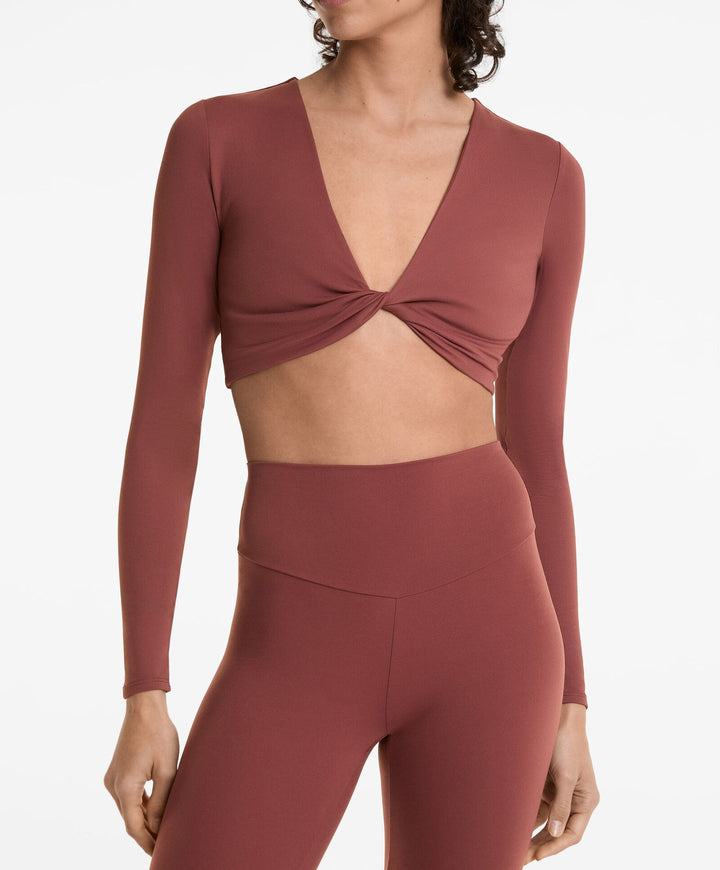 Moudda Oysho - T-Shirt Manches Longues Crop - Twist Devant - Tunisie 6