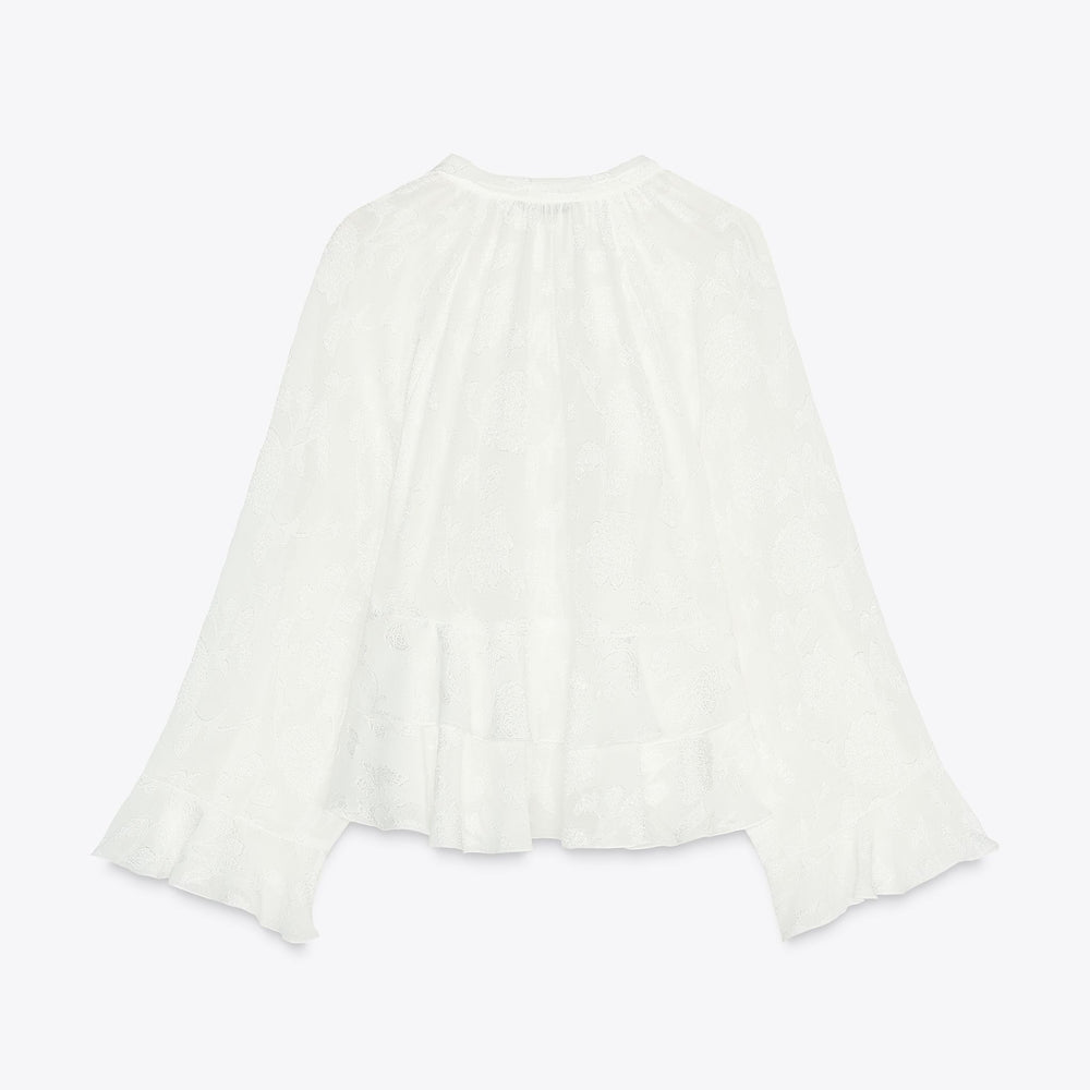 Moudda ZARA - Chemise - Fleur Ton sur Ton, Volants & Col Drapé - Tunisie 2