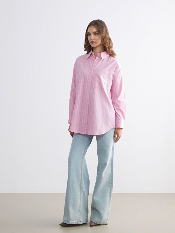 Moudda LC Waikiki - Tunique tissée manches longues Femme Rayures roses - Tunisie 2